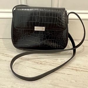 Ralph Lauren reptile embossed leather shoulder bag in black